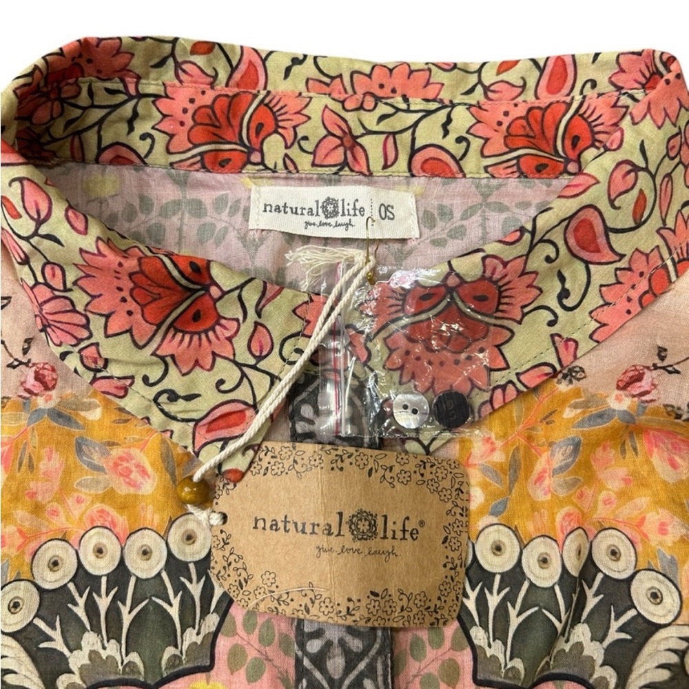 Natural Life "Kelly" Mixed Floral Patchwork Print Loose Fit Button Front Top OS - Picture 5 of 6